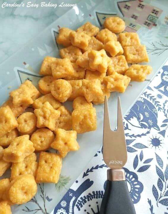 Close angled shot of cheesy stars.