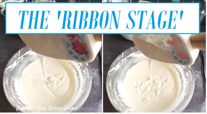 Collage showing the ribbon stage or trail left on batter.