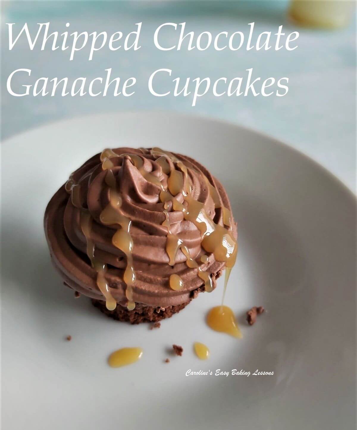 Chocolate ganache topped chocolate cake with caramel drips.