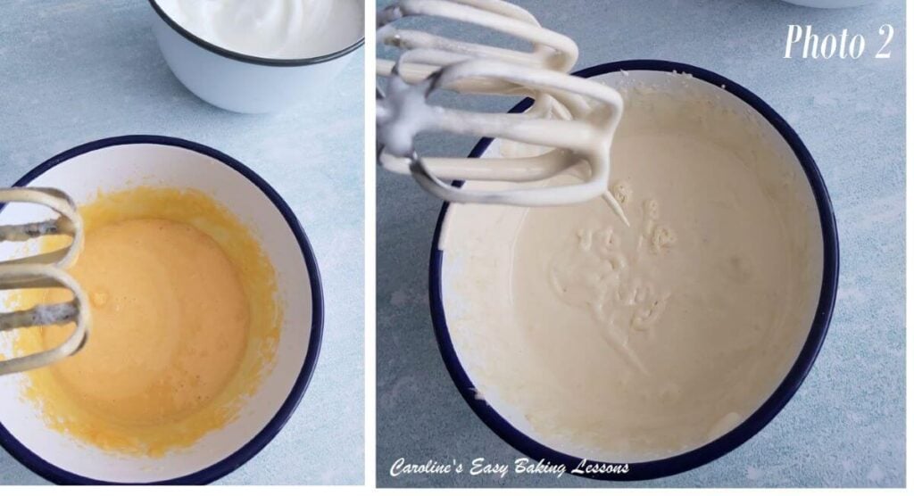 Collage of egg whites mixed briefly and then whisked to ribbon stage and thick and paler in colour, leaving a trail - photo 2.