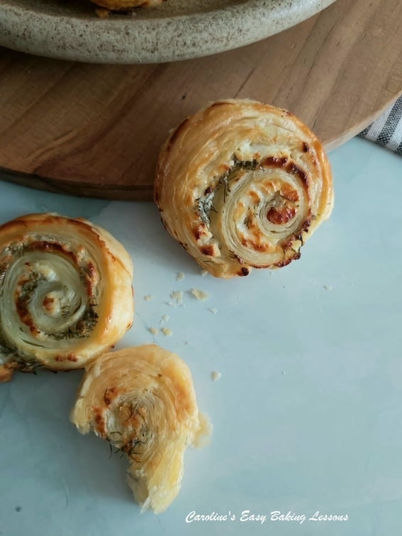 white cheese swirls up close and one half eaten.