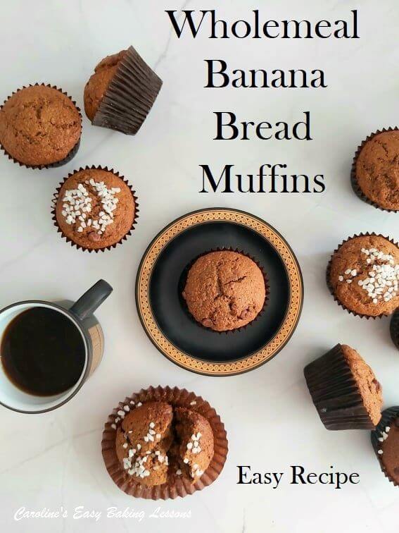 Healthier Banana bread muffins scattered on table