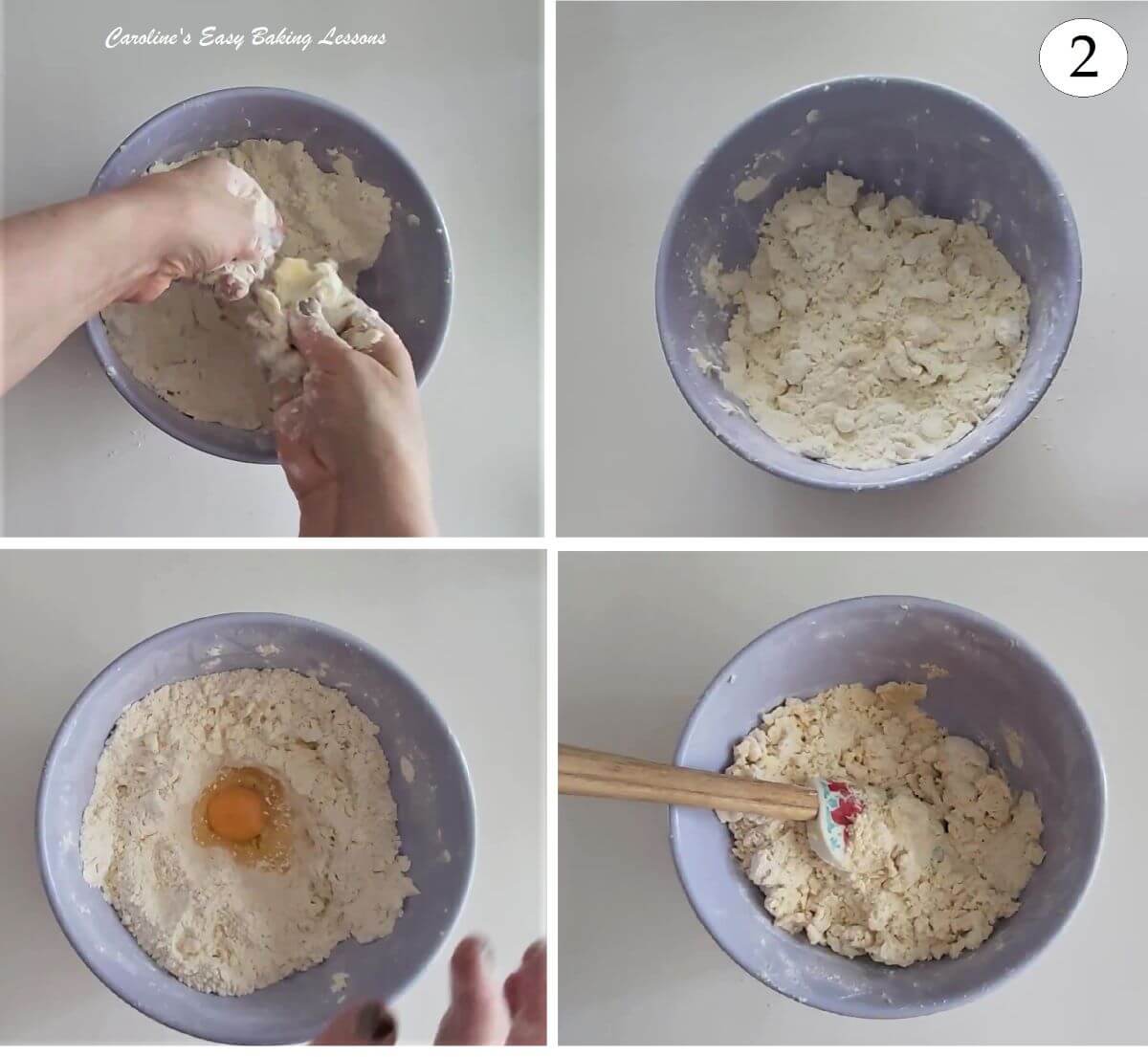 Collage of flour like breadcrumbs and adding egg - photo 2.