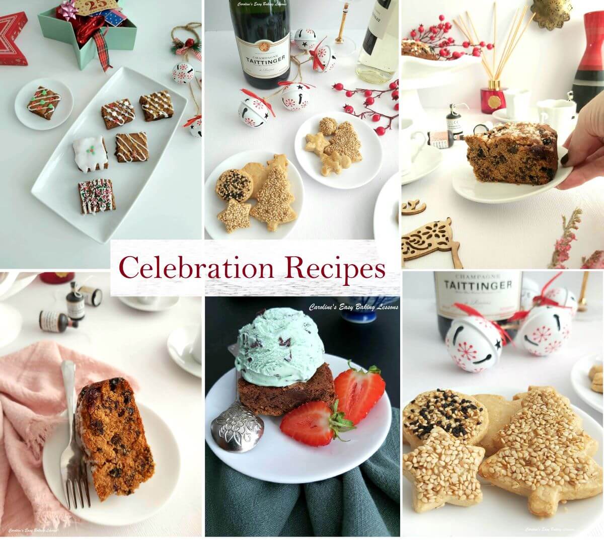 9 photo collage of celebration and party foods with title celebration recipes.