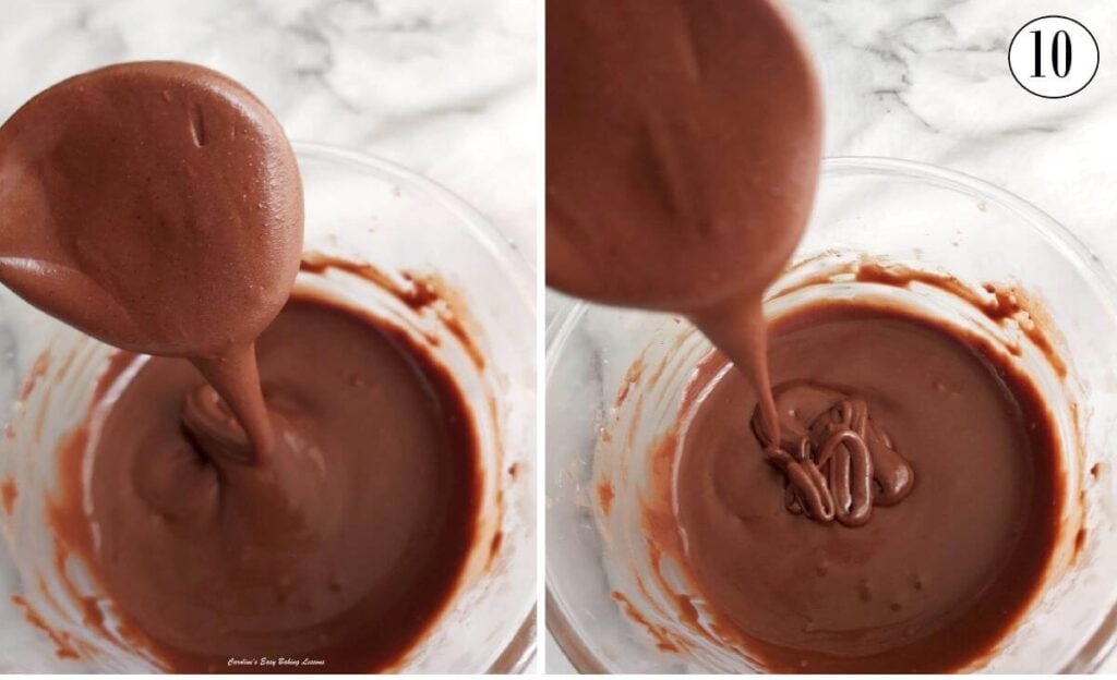 2 photo collage showing thickness and pour of chocolate glaze - photo 10.