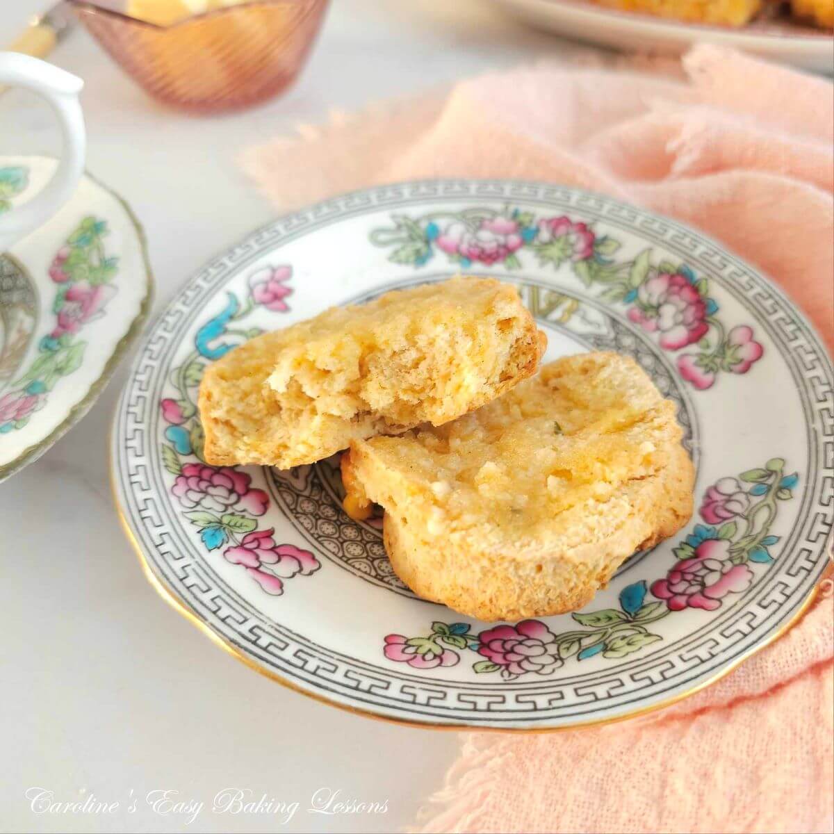 buttered cheese scones eating square b – Caroline's Easy Baking Lessons