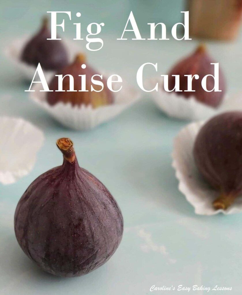 Close shot of black figs with fig anise curd title.