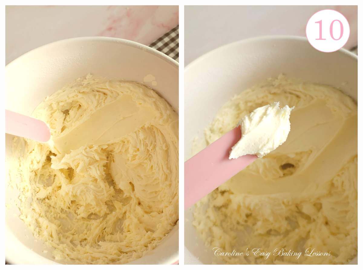 2 photo collage of showing texture of buttercream, with text 'photo 10'.