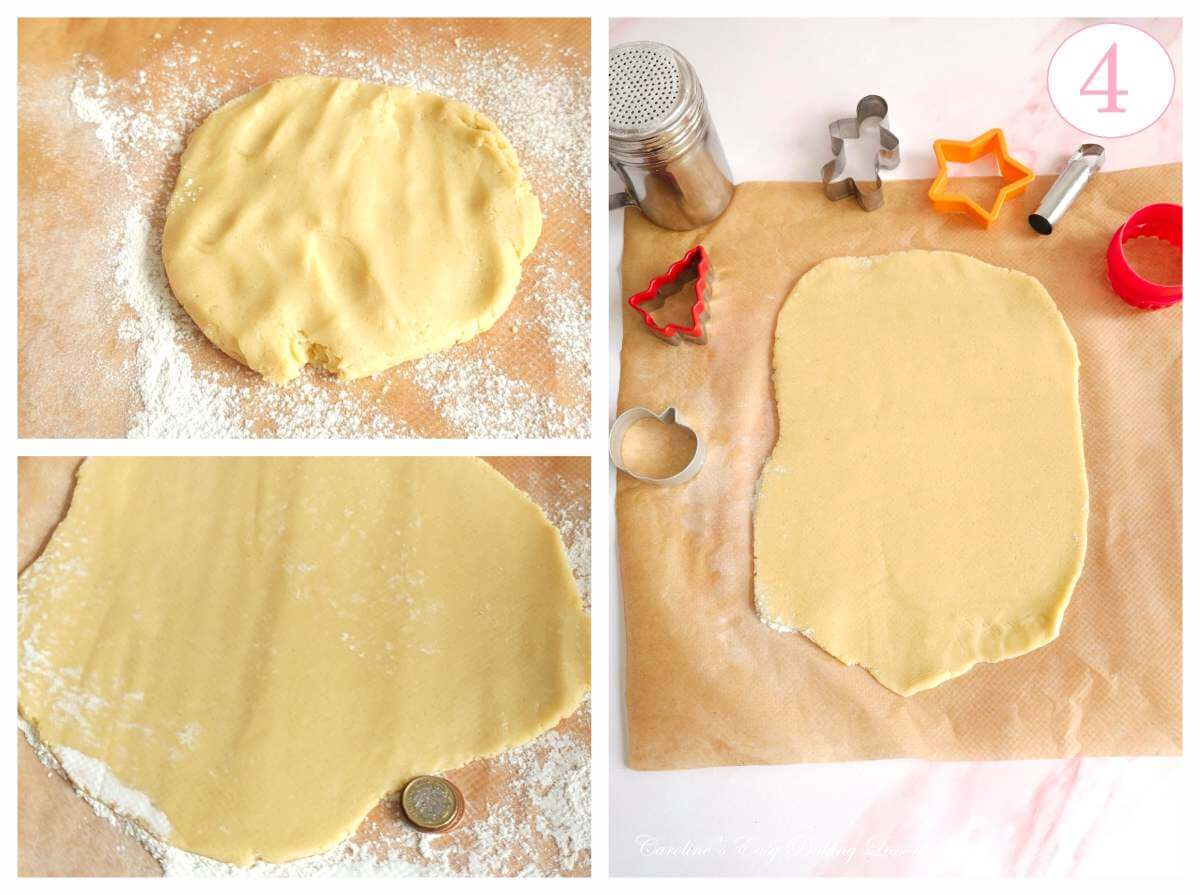 3 photo collage of rolle dout cookie dough, and season cookie cutters, with text 'photo 4'.