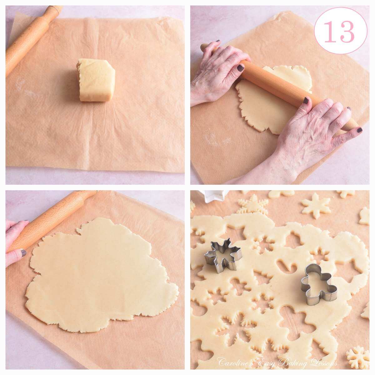 4 photo collage or rolling out marzipan and cutting out small seasonalshapes, with text 'photo 13'.