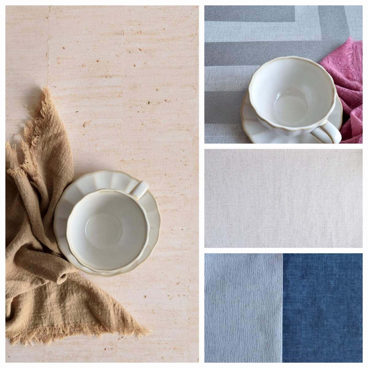 4 images collage of various food photography backdrops and surfaces.