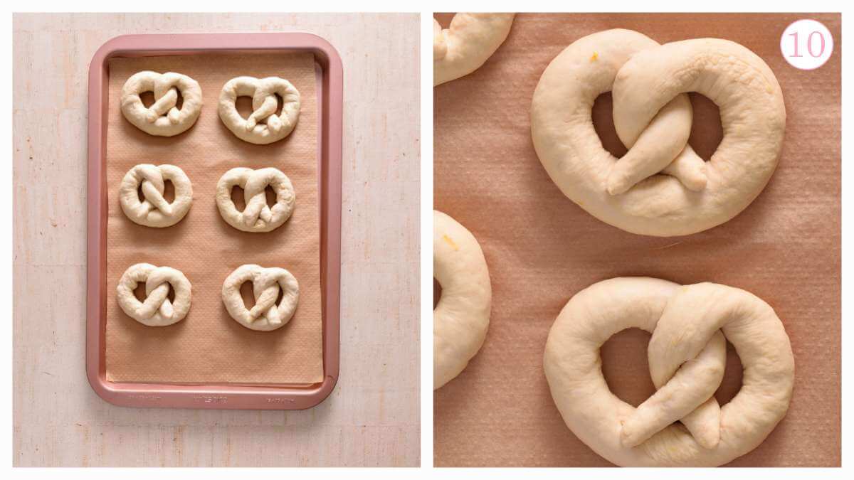 2 image collage of shaped yeast bagels before blanching & baking, with text 'photo 10'