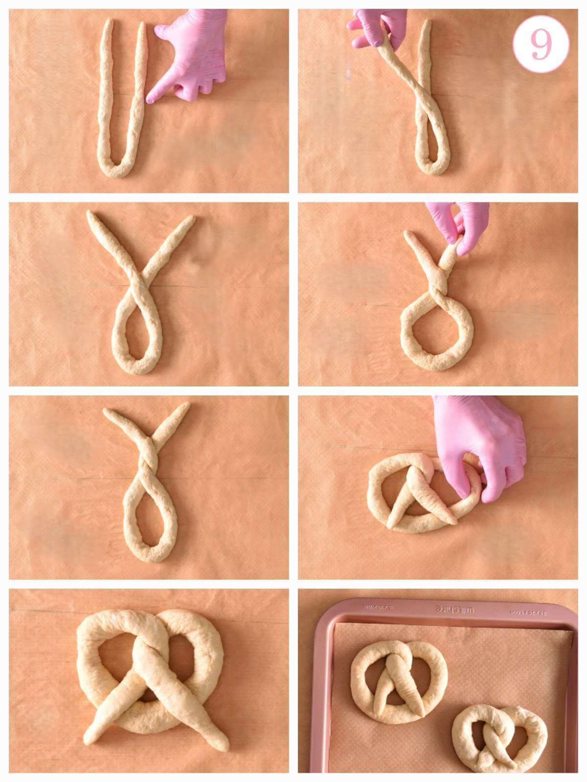 8 image collage of shaping pretzels, with text 'photo 9'.