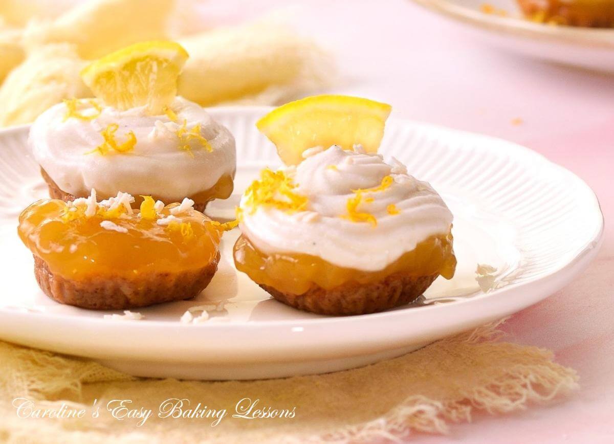 Extra close, horizontal image with soft bright lighting and feel, of mini lemon coconut no-bake bites.
